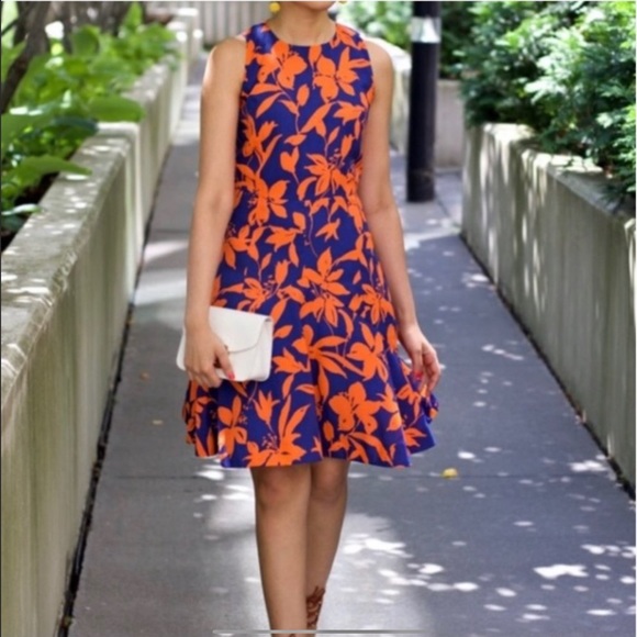 J. Crew Dresses & Skirts - J.CREW Blue Orange Sleeveless Floral Flare Dress